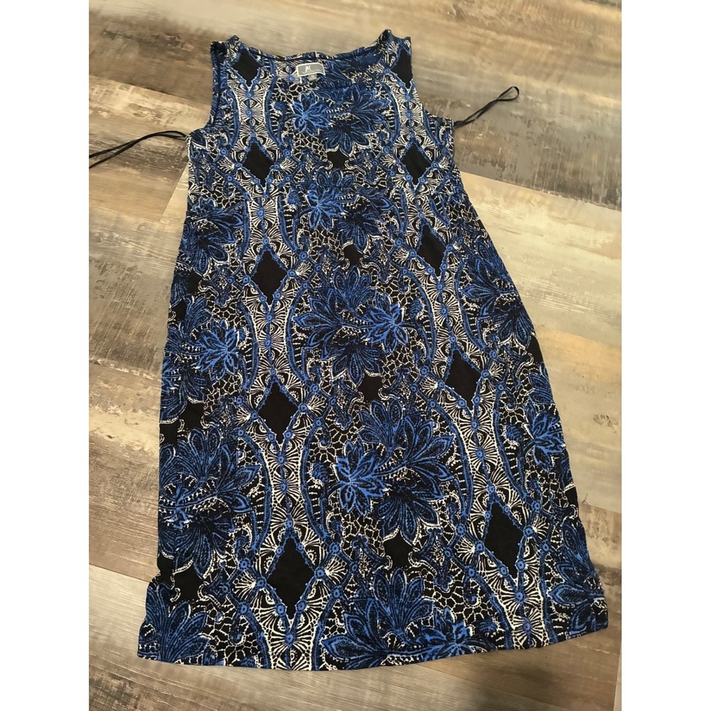 JM Collection Womens Blue Black Paisley Medallion Sleeveless Shift Dress Medium